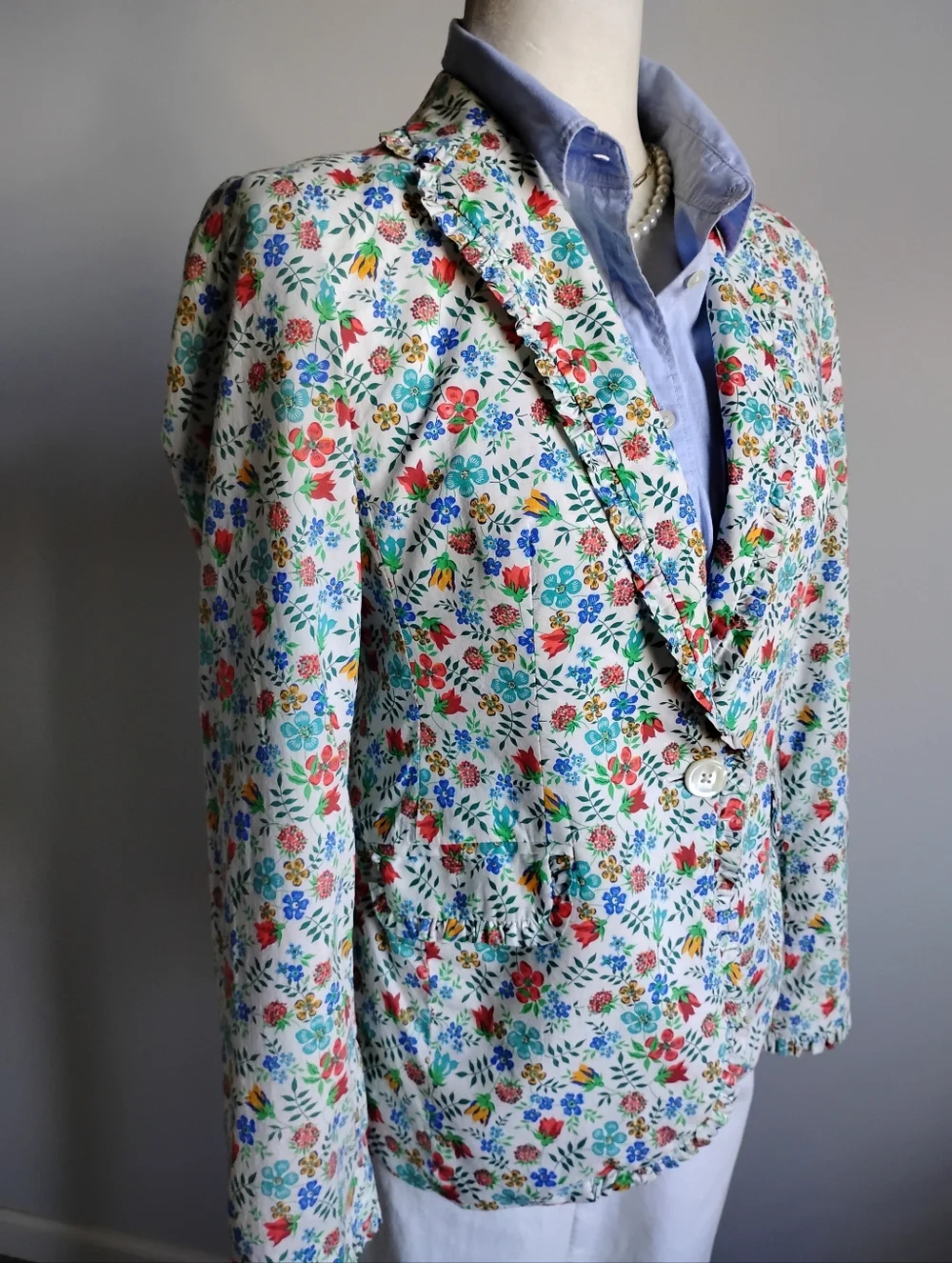 J. Crew Liberty Art Fabric Edenham Blazer Micro Ruffle Floral Classic Size 4